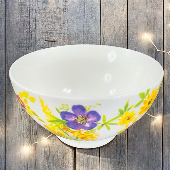 ANTHROPOLOGIE Ceramic Deep Dish Bowl Set 2 Dishes Bowls Flower Multicolor Pair - Picture 3 of 16